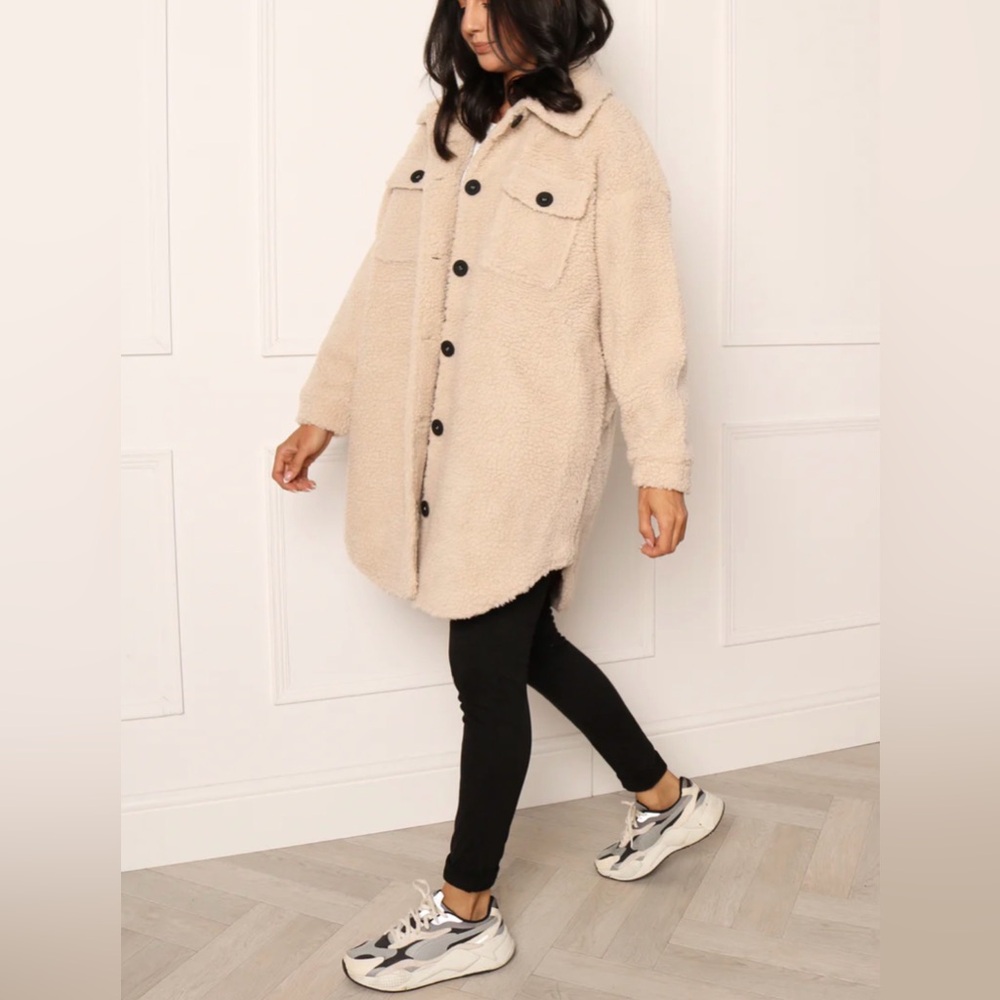 Vigoss Ivory Button Down Nicki Sherpa Jacket Oversized Shacket Womens Small